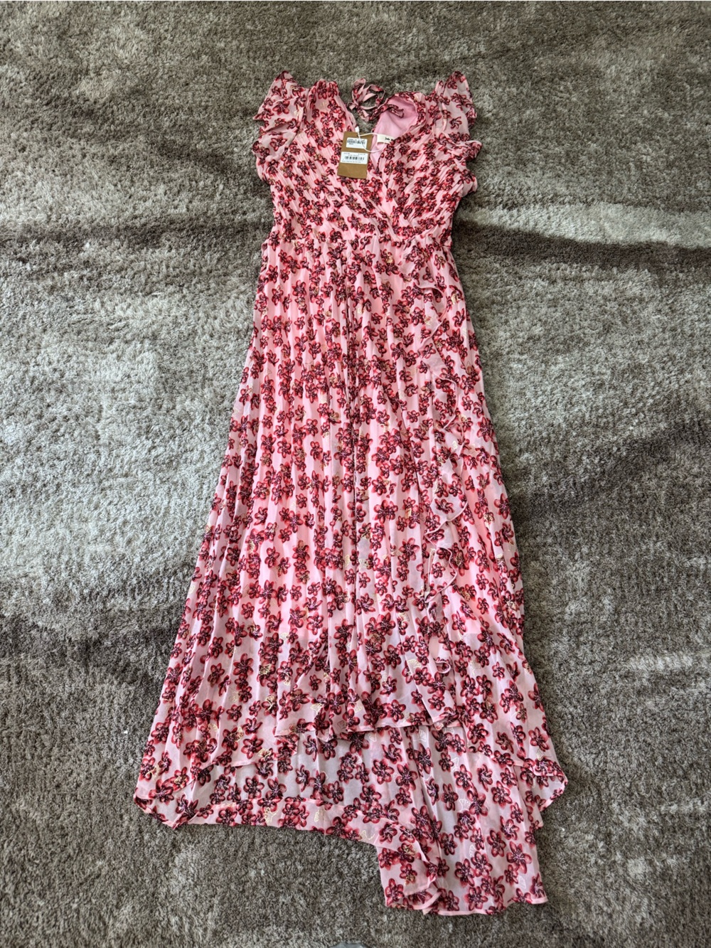 Jolie moi pleated chiffon dip hem maxi dress